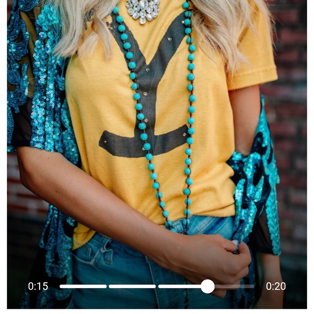 Yellow Graphic Tee with Blue Sequin Kimono